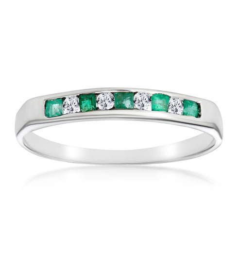 Emerald 0.15ct And Diamond 9K White Gold Ring
